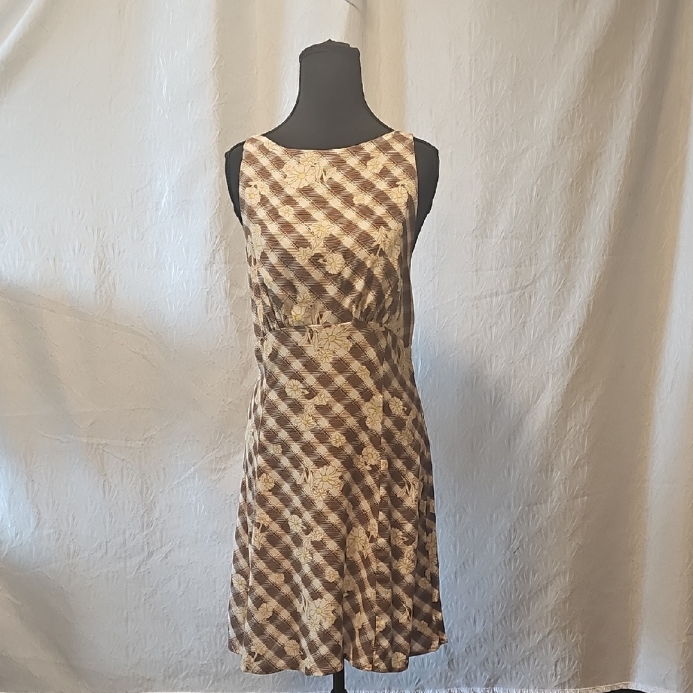 Kimchi Blue Brown Checkered & Floral Mini Dress